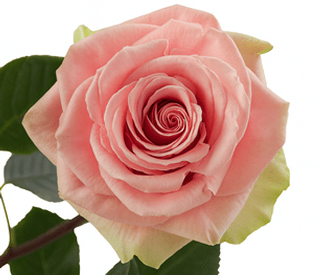 Elegant pink rose on white background